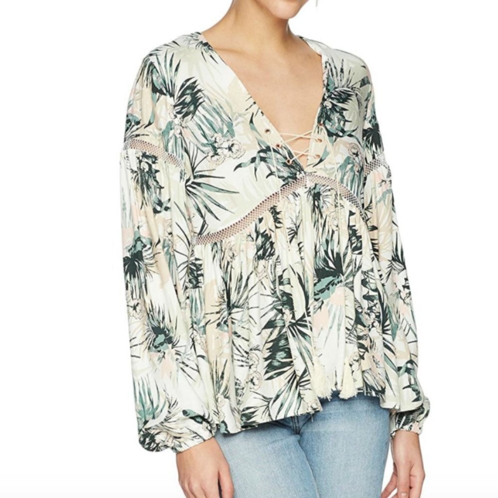 somedays lovin Blouse women’s medium floral tropical coastal roaming - Picture 1 of 8
